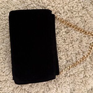 Anthropologie Black Velvet Clutch with Gold Chain